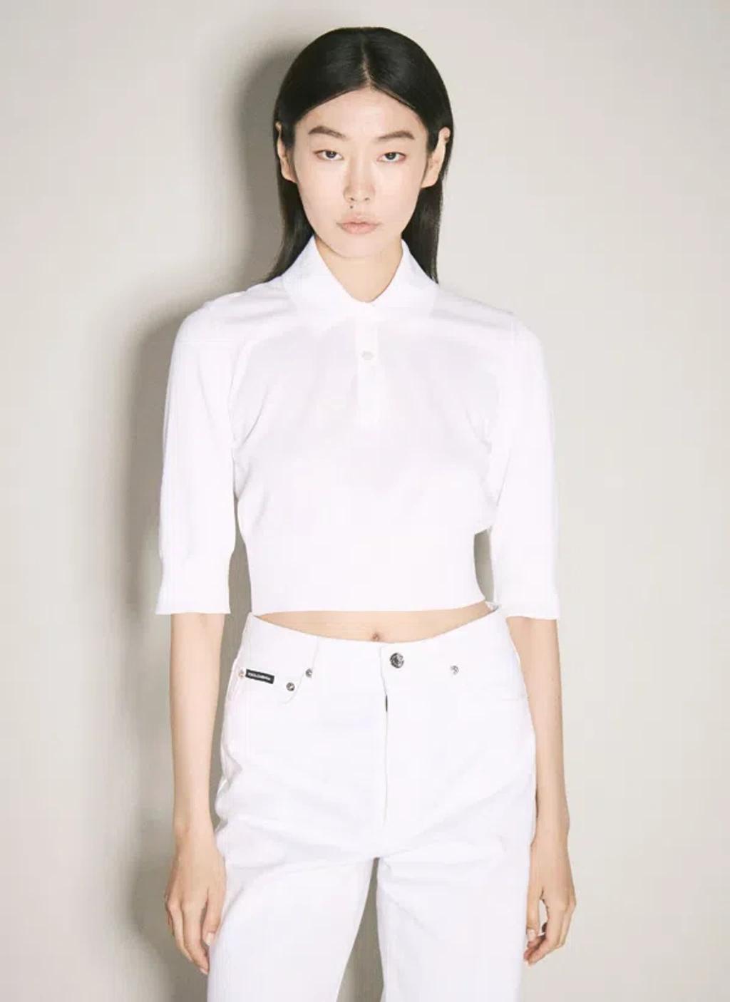 Cropped Fine-knit Polo Shirt In White product image