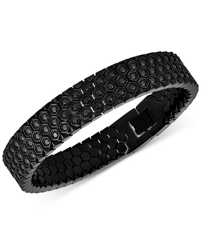 Esquire Mens Jewelry Black Spinel Honeycomb Link Bracelet (5-3/8 ct. t.w.) Ion-Plated Stainless Steel, Created for Macys - Black Product Image