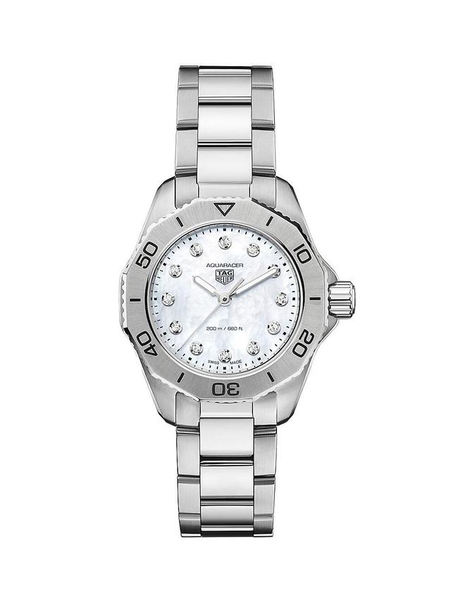 Womens Aquaracer Stainless Steel, White Mother-Of-Pearl & Diamond Watch Product Image