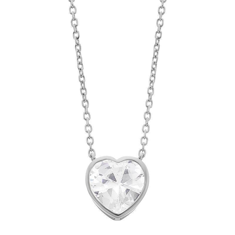 Rosabella Sterling Silver Cubic Zirconia Faceted Heart Link Necklace, Womens Product Image