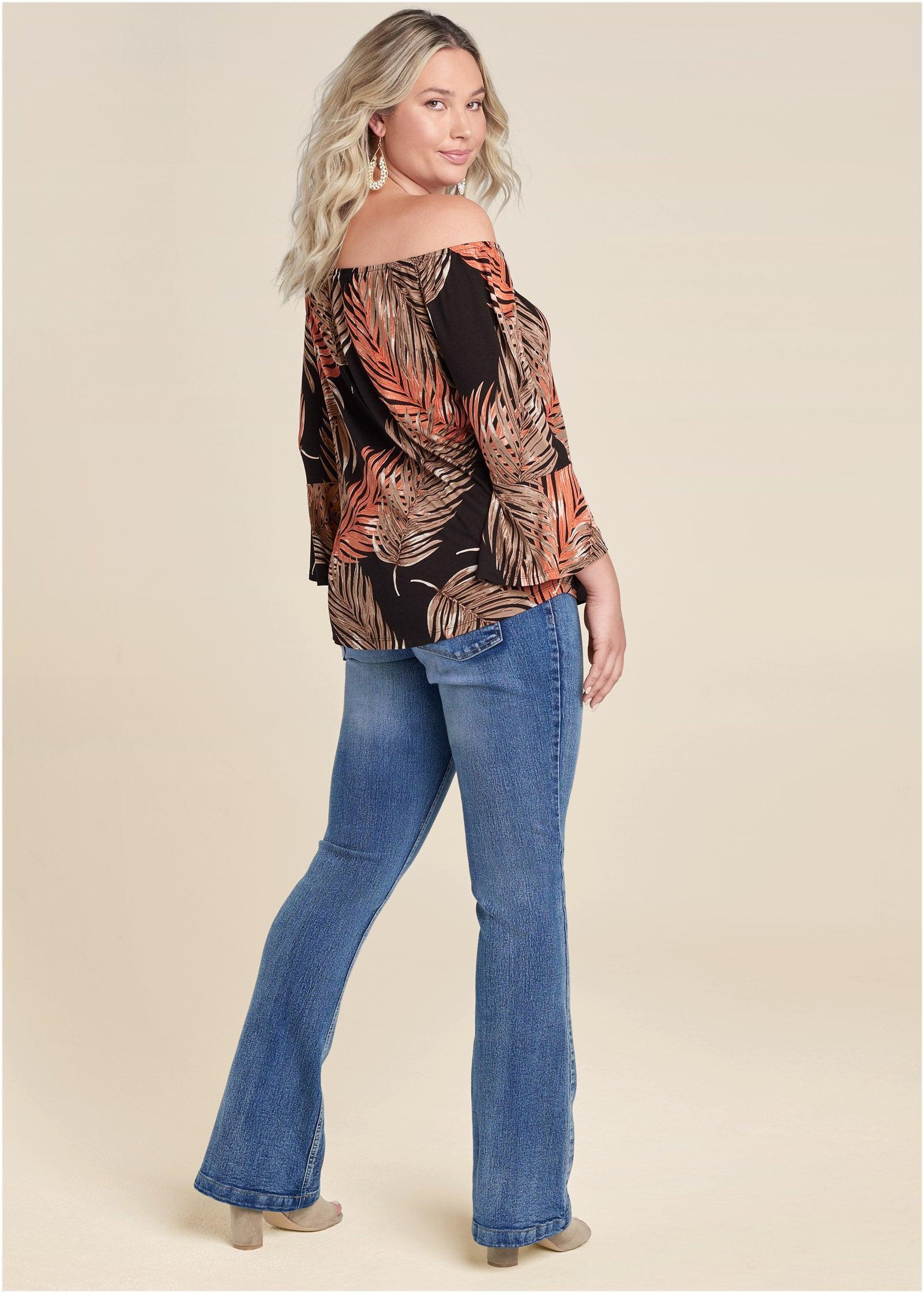 Bell Sleeve Printed Top - Black & Orange Product Image