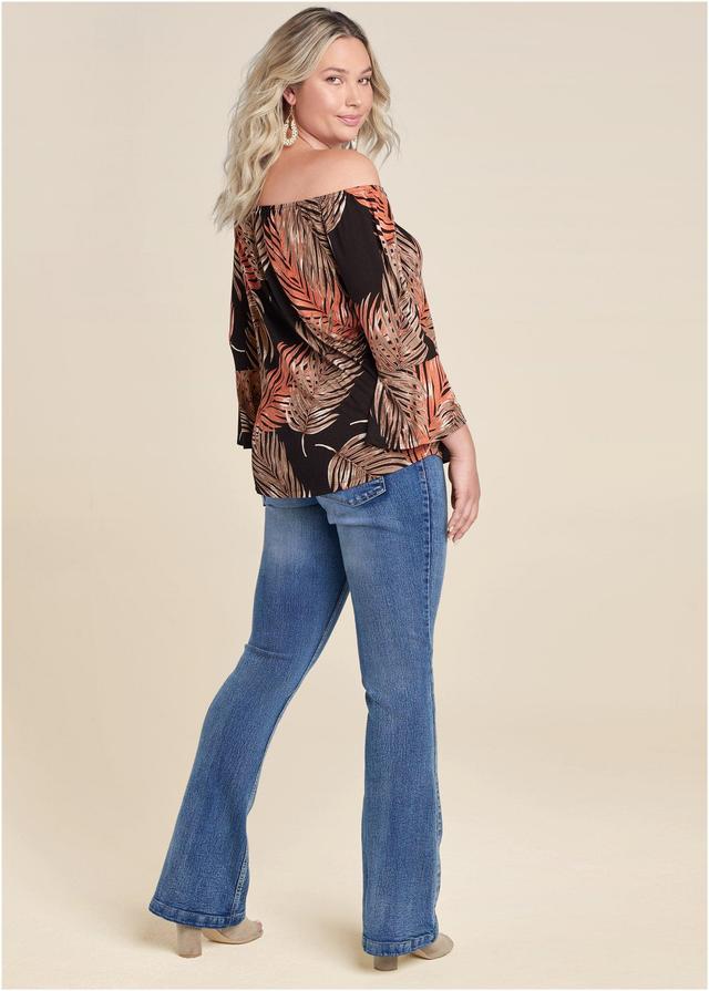 Bell Sleeve Printed Top - Black & Orange Product Image