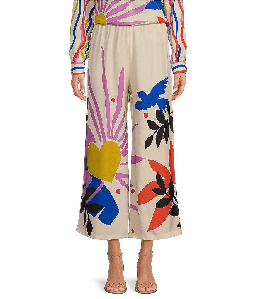 JOHNNY WAS Yasmin Silk Blend Graphic Summer Print Coordinating Wide-Leg Crop Pants Product Image