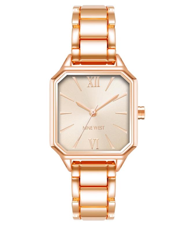 Nine West Womens Quartz Square Rose Gold-Tone Alloy Link Bracelet Watch, 27mm Product Image