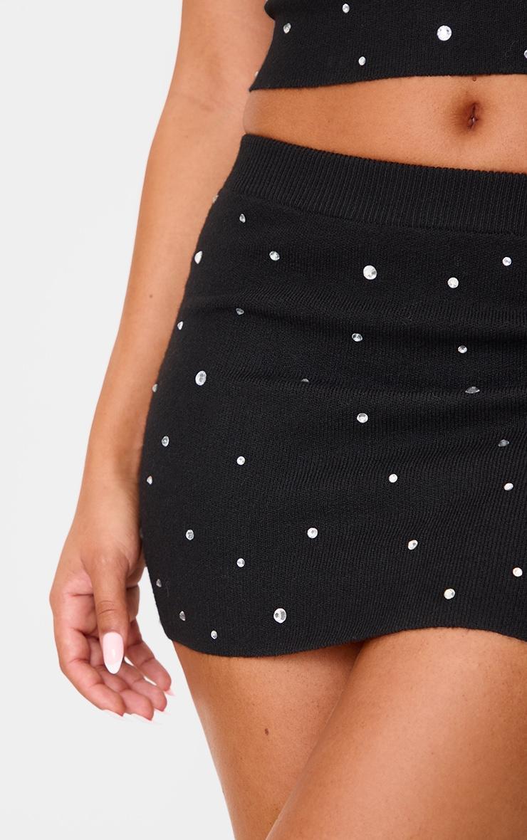 Petite Black Diamante Knit Mini Skirt Product Image