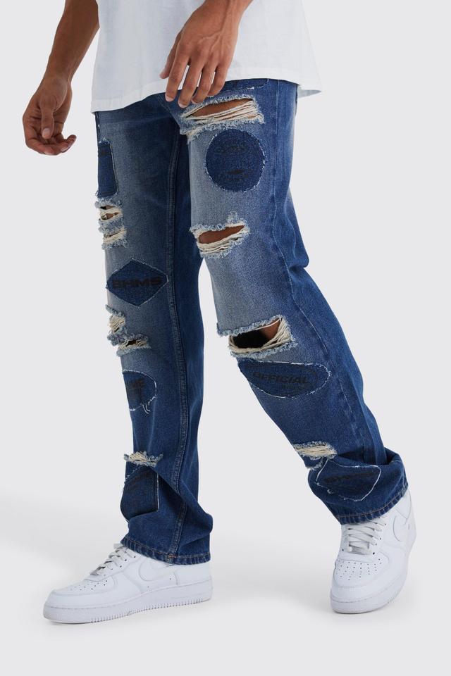 Relaxed Rigid Applique Ripped Jeans | boohooMAN USA Product Image