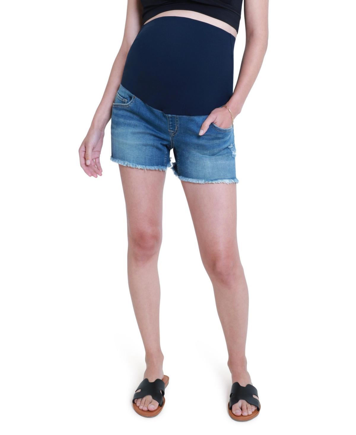 Ingrid & Isabel Over the Bump Cutoff Denim Maternity Shorts Product Image