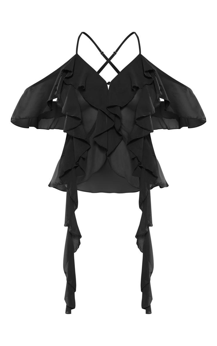 Black Cross Back Chiffon Ruffle Top Product Image