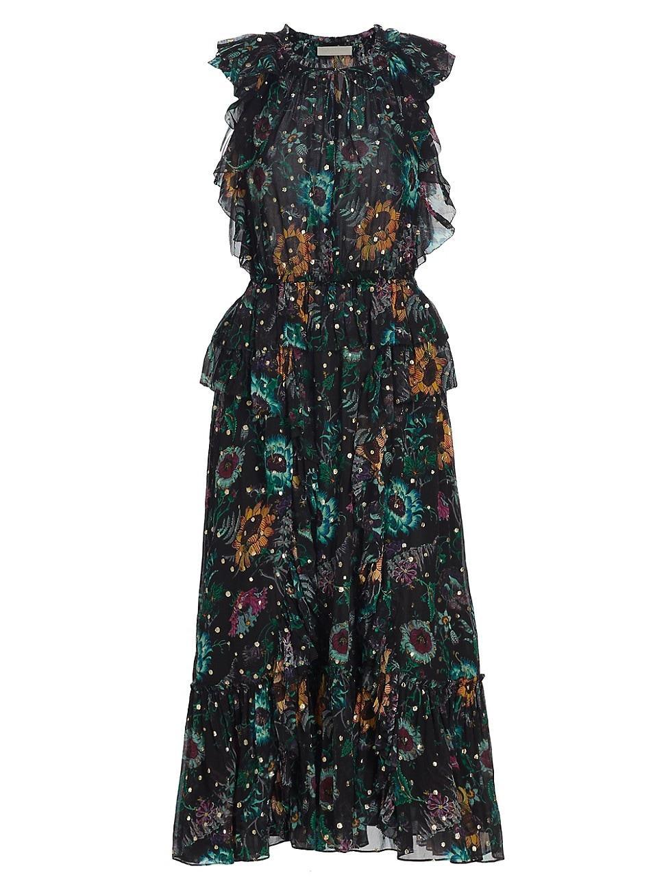 Womens Adrienne Silk Floral Midi-Dress Product Image