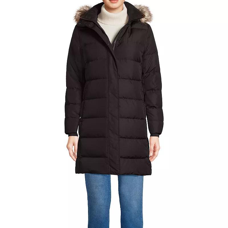 Petite Lands End Down Puffer Faux Fur Trim Hooded Winter Parka Coat, Womens Product Image