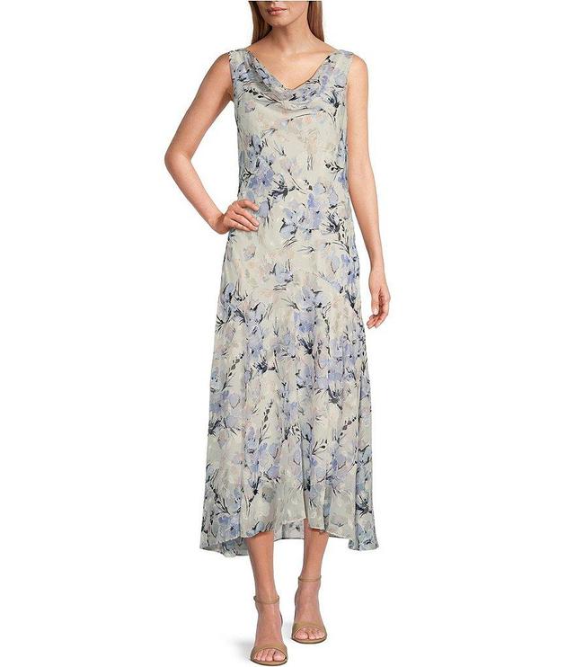 Alex Evenings Sleeveless Cowl Neck Floral Midi Length Dress Product Image