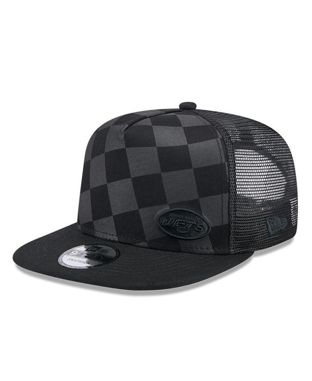 Mens New Era Black New York Jets Check Mate 9FIFTY Trucker Snapback Hat Product Image