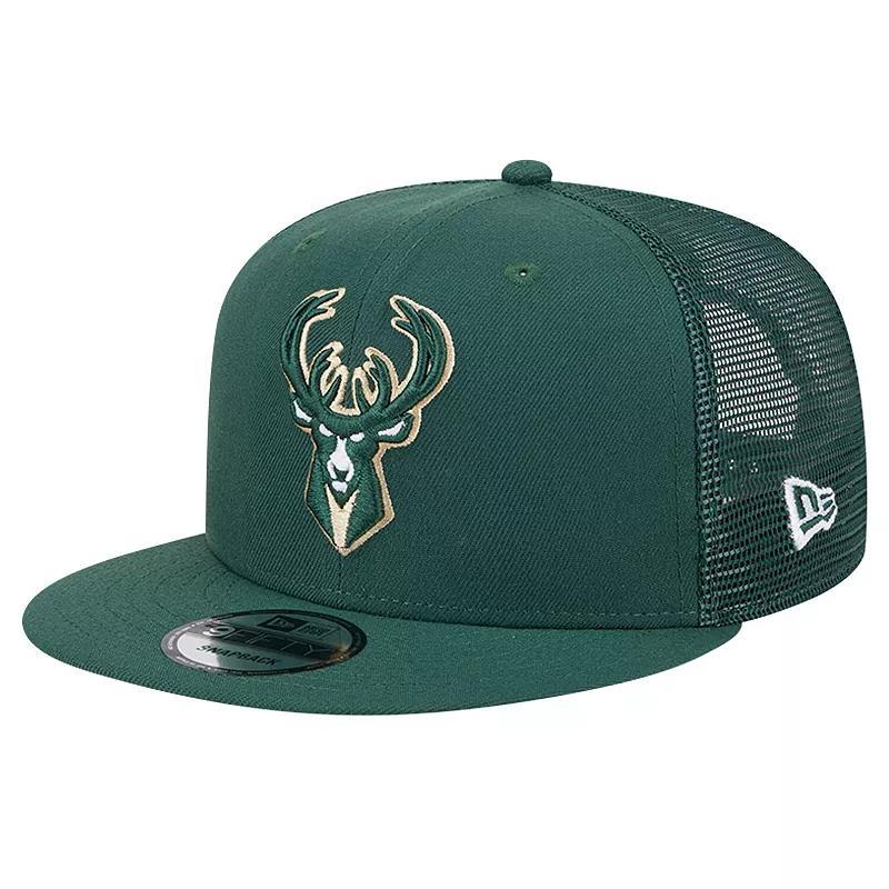 Mens New Era Hunter Green Milwaukee Bucks Evergreen Meshback 9FIFTY Snapback Hat Product Image