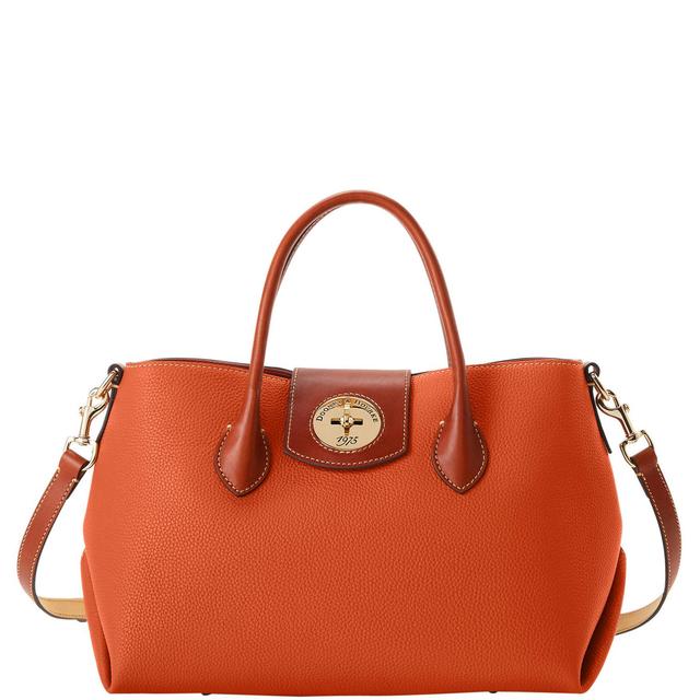 Dooney & Bourke Womens Pebble Turnlock Handle Leather Tote Shopping Bag 30 in Coral Product Image