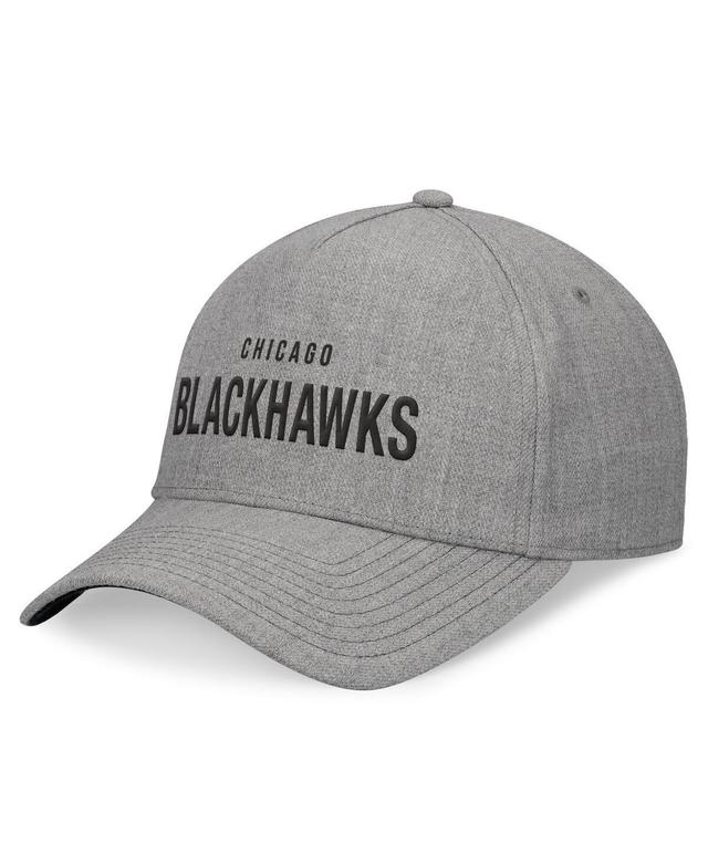 Fanatics Mens Heather Gray Chicago Blackhawks Elements A-Frame Leather Strapback Hat Product Image