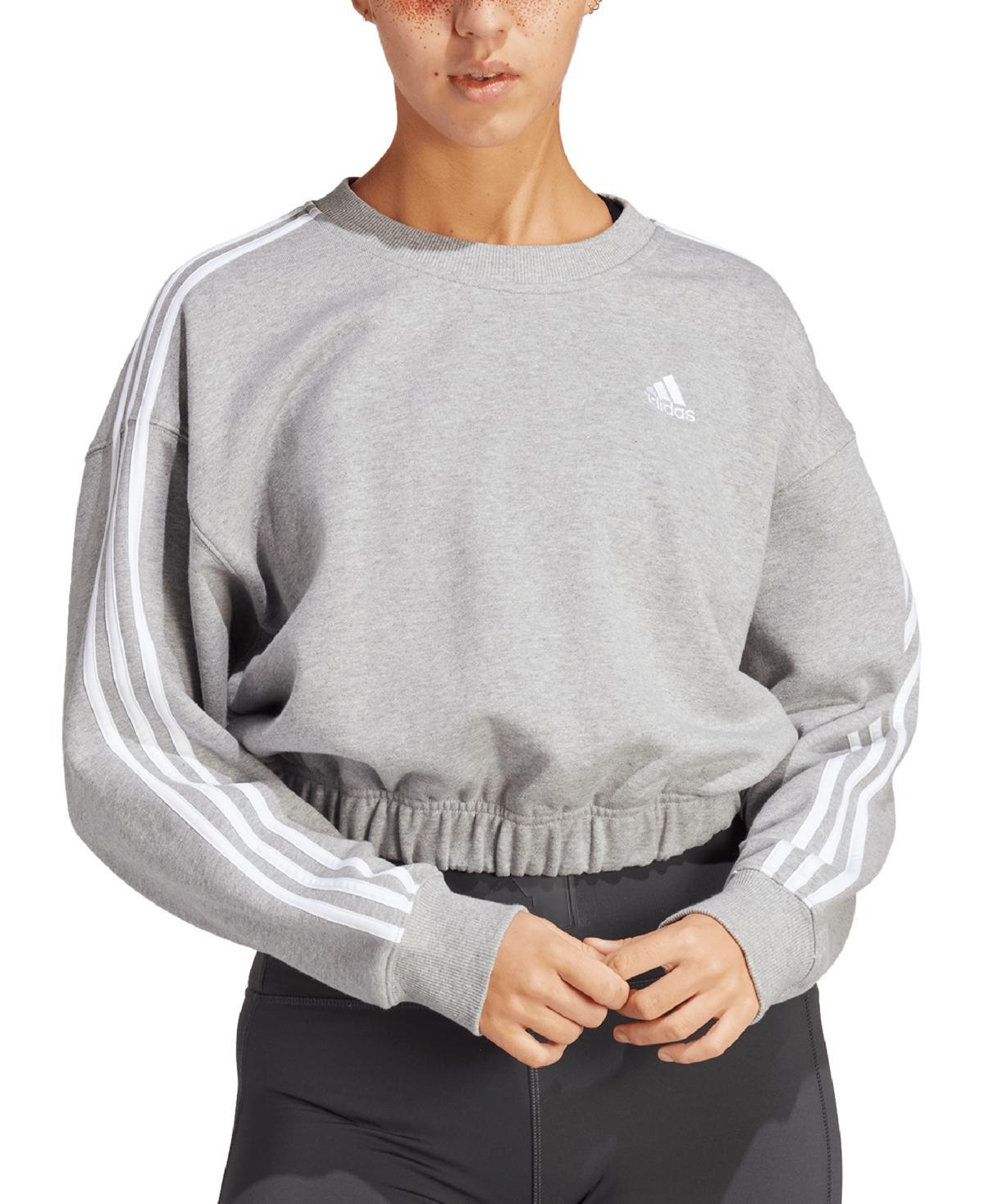 adidas Womens Three-Stripe Cropped Crewneck Sweatshirt - Medium Grey Heather Product Image