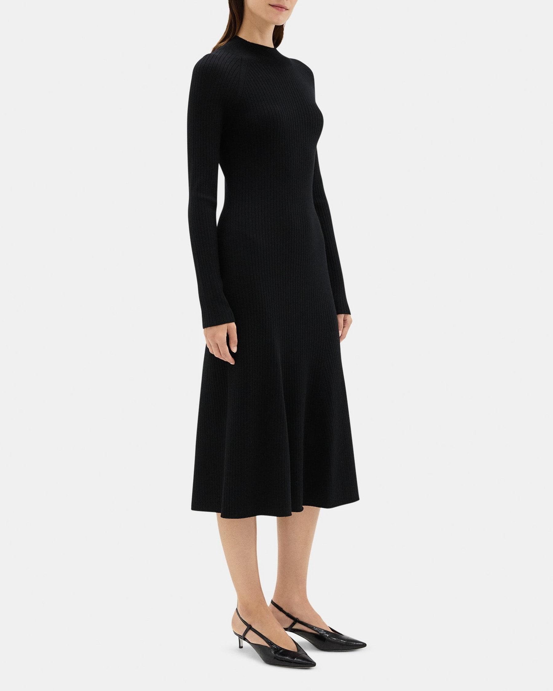 Long-Sleeve Flare Dress in Fine Merino Wool Product Image