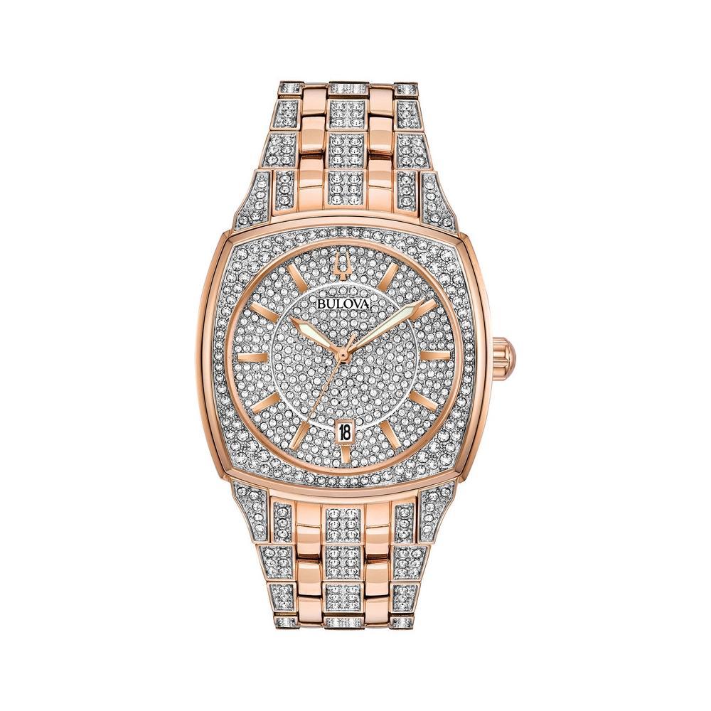 Bulova Mens Phantom Crystal Pave Stainless Steel Watch - 98B324, Pink Product Image