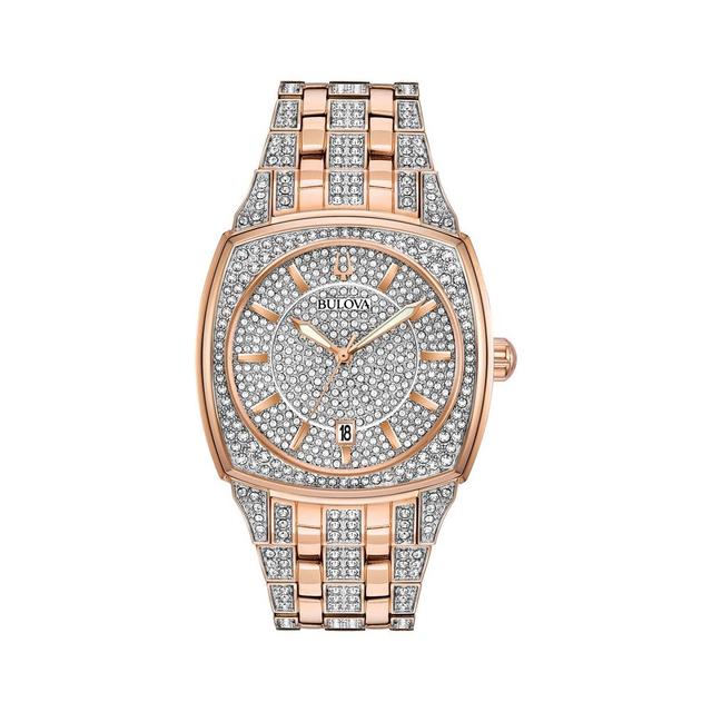 Men's Bulova Phantom Crystal Accent Rose-Tone Watch with Square Silver-Tone Dial (Model: 98B324) Product Image