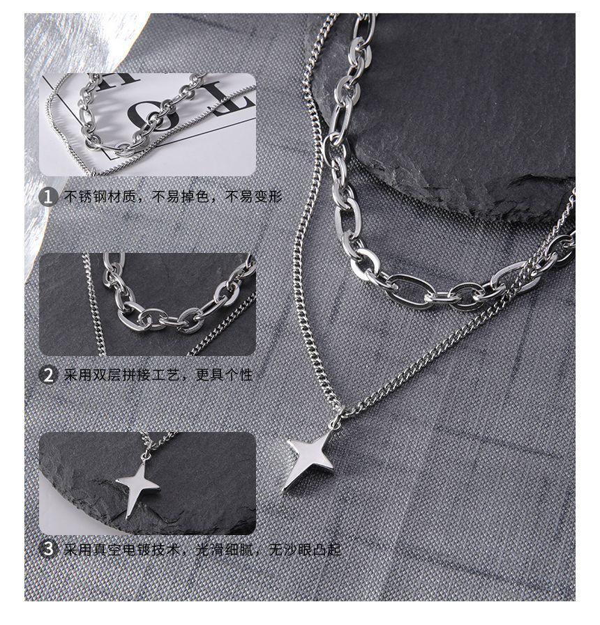 Star Pendant Layered Stainless Steel Necklace Product Image