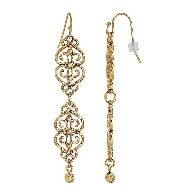 1928 Gold Tone Filigree Wire Drop Earrings, Womens Product Image