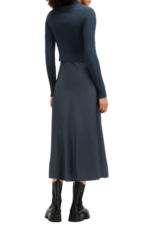 Hana Two-piece Crop Rib Sweater & Satin Slipdress In Midnight Blue Product Image