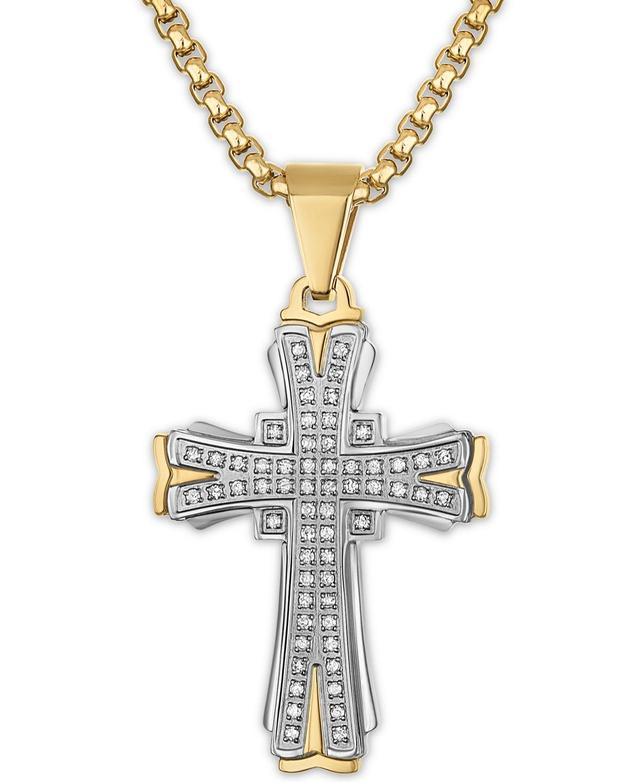 Mens Diamond Cross 22 Pendant Necklace (1/3 ct. t.w.) Ion-Plated Stainless Steel - Gold-Tone Product Image