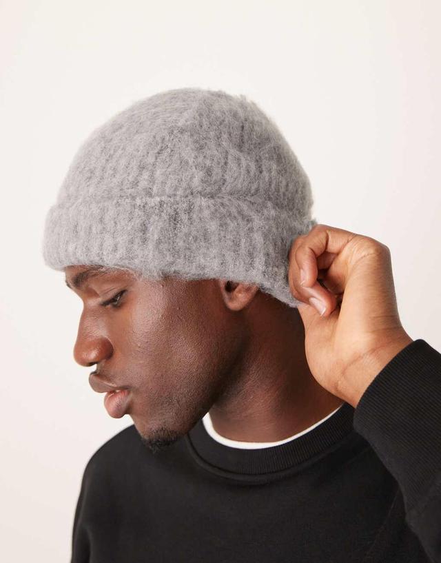 ASOS DESIGN fluffy wool mix beanie in gray Product Image