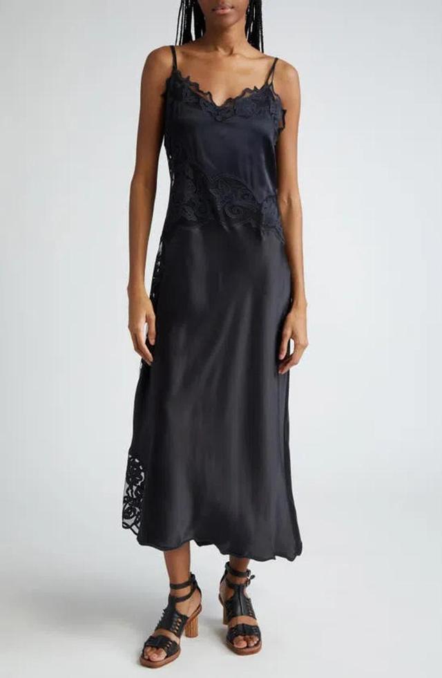 Lucienne Lace Silk Midi Dress In Black Product Image