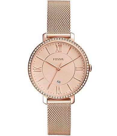 Fossil Womens Jacqueline Rose Gold-Tone Stainless Steel Mesh Bracelet Watch 36mm Product Image