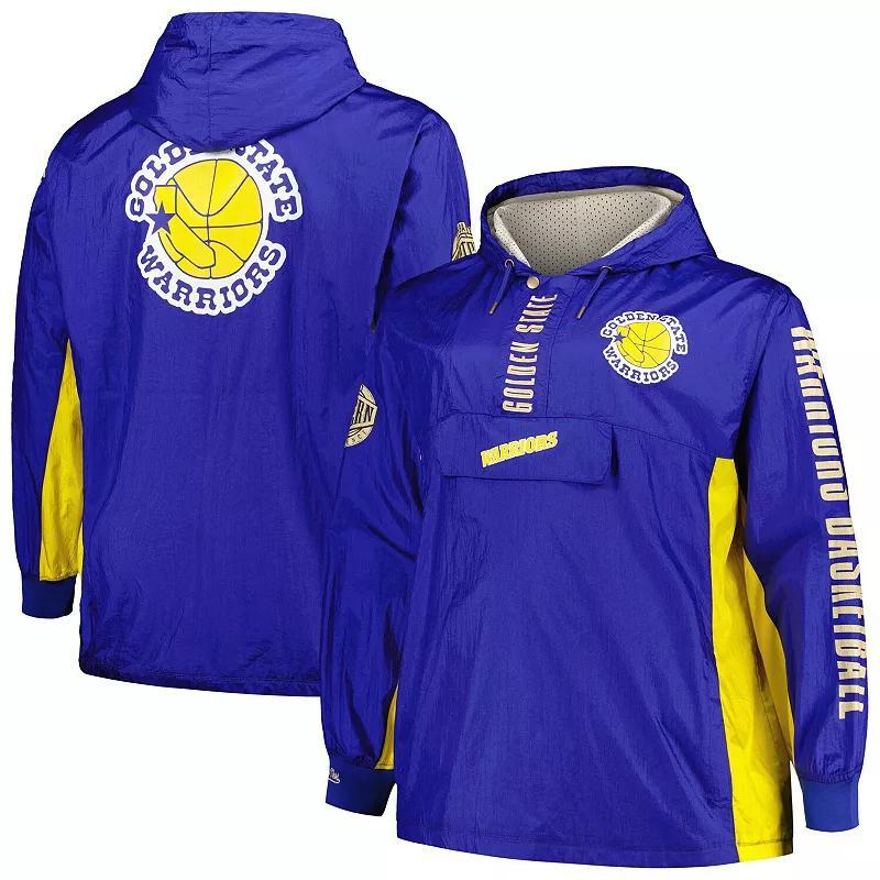 Mens Mitchell & Ness Royal Golden State Warriors Big & Tall Hardwood Classics Team OG 2.0 Anorak Hoodie Quarter-Zip Windbreaker Jacket Product Image