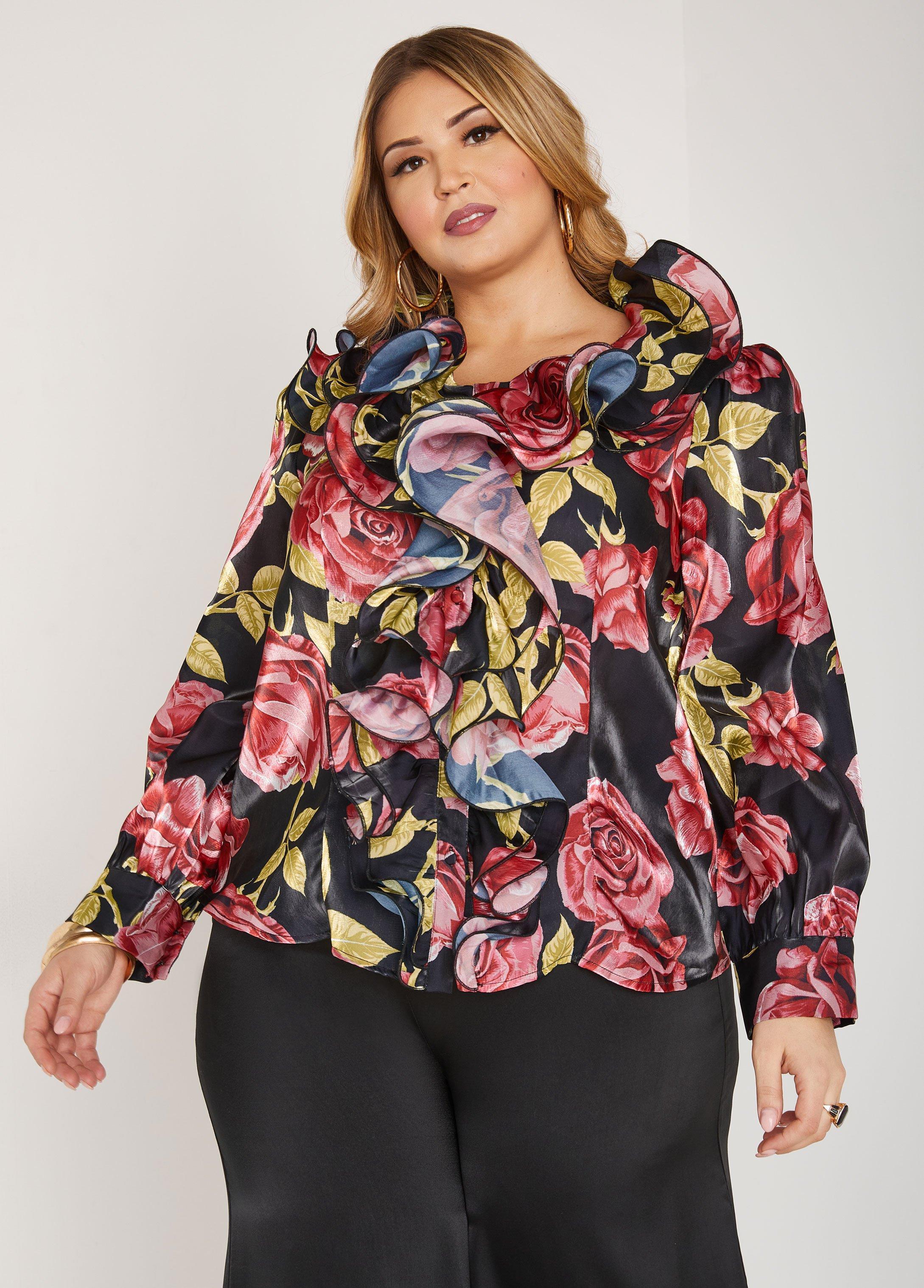 Ruffled Rose Print Blouse Product Image