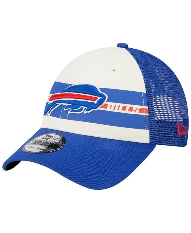 Mens New Era Cream/Royal Buffalo Bills Team Stripe Trucker 9FORTY Snapback Hat Product Image