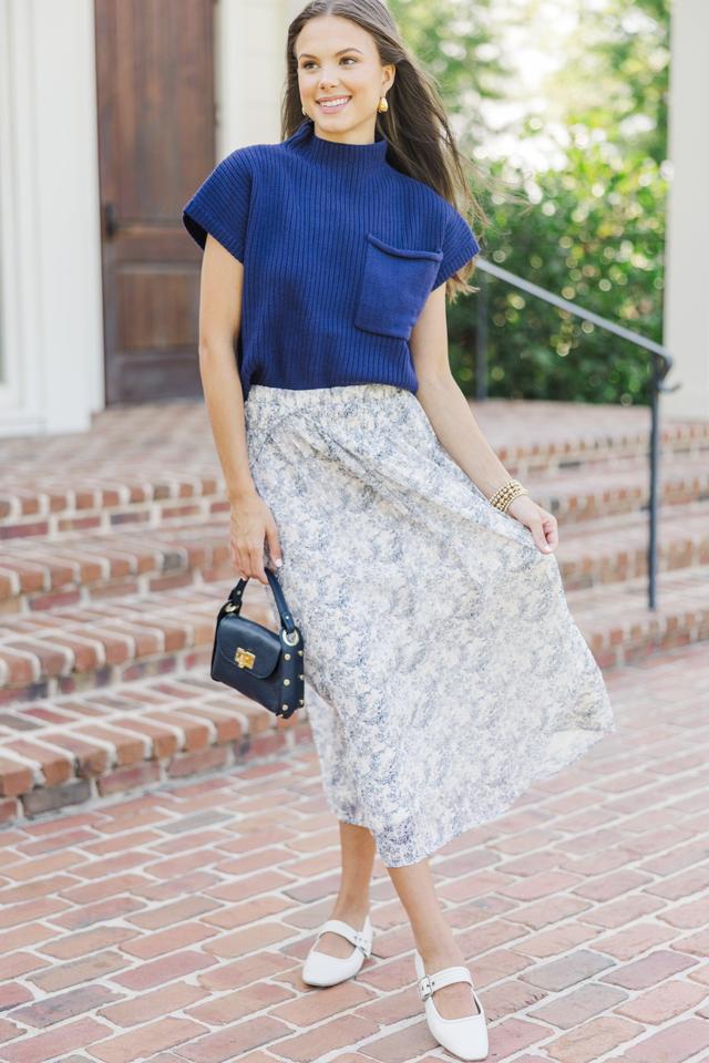 Living Well Navy Blue Ditsy Floral Midi Skirt Female Product Image