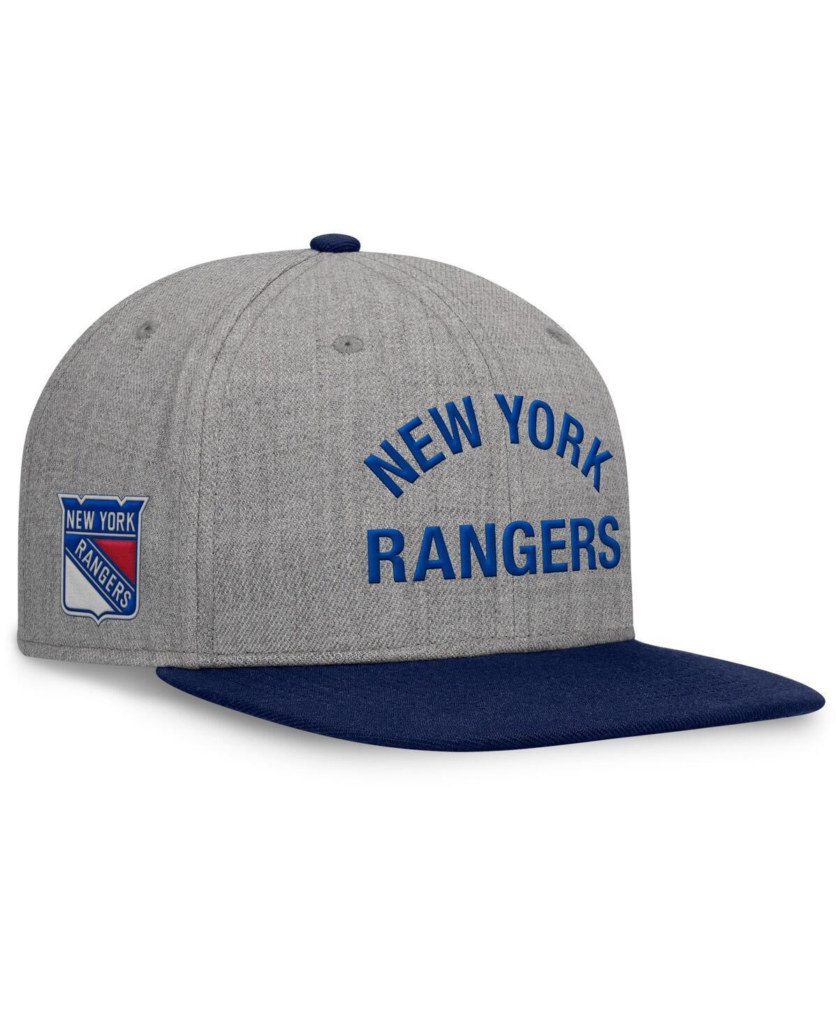 Mens Fanatics Heather Gray New York Rangers Elements Flat Brim Leather Strapback Hat Product Image