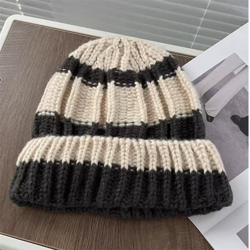 Striped / Plain Ribbed Beanie Product Image