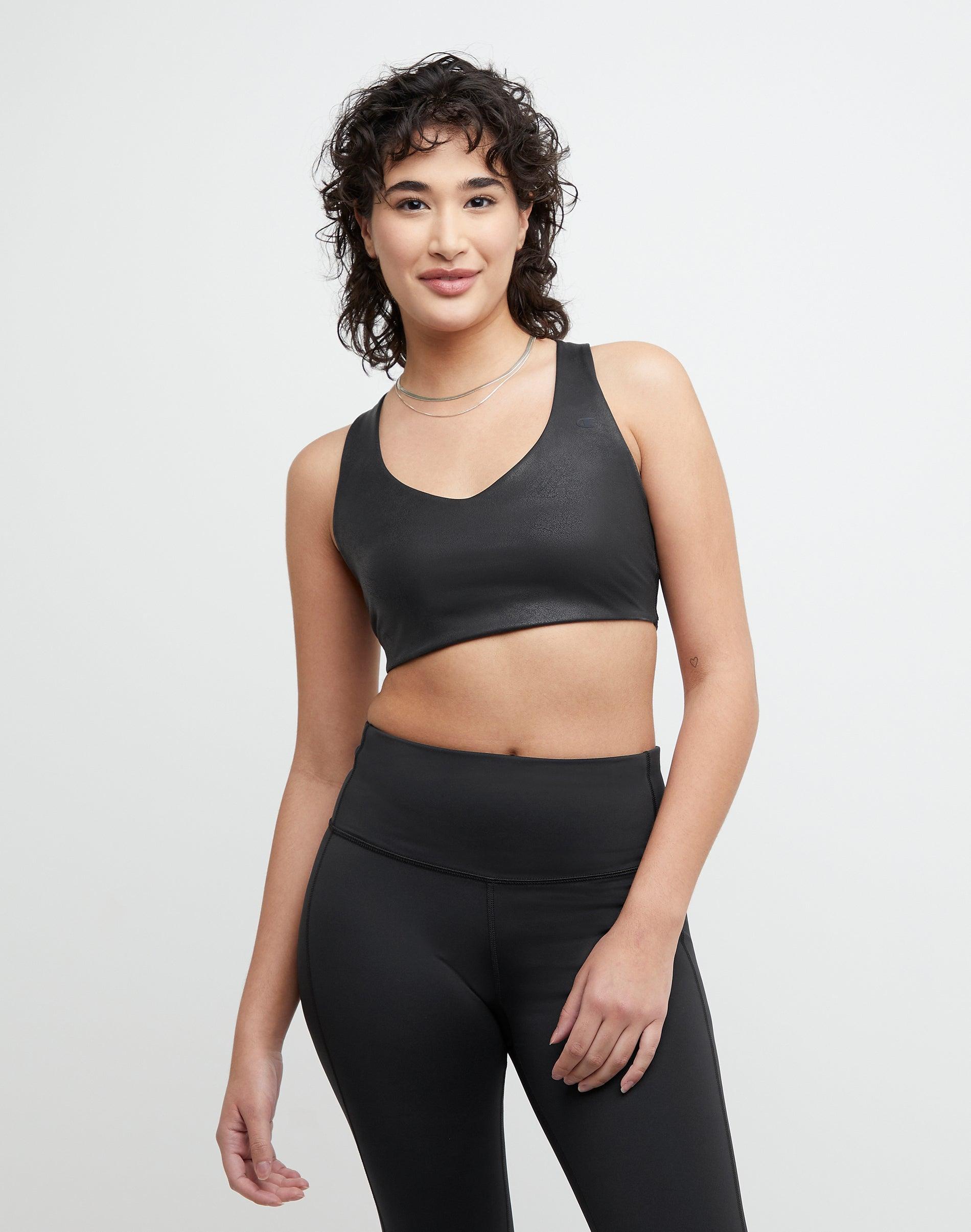 Womens Champion Soft Touch Sports Bra, Faux Leather Black XS Product Image