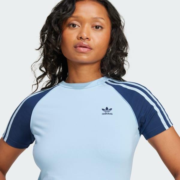 adidas Adicolor 3-Stripes Raglan Slim Tee Clear Sky M Womens Product Image