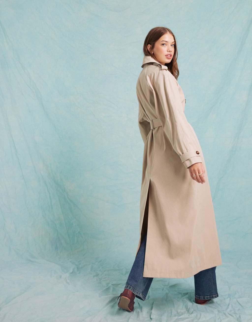 Miss Selfridge maxi trench coat in stone Product Image