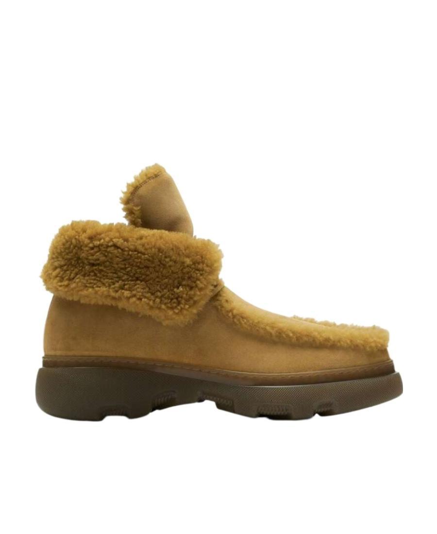 BURBERRY Creeper Shearling-trim Suede Boots In Yellow/orange Product Image