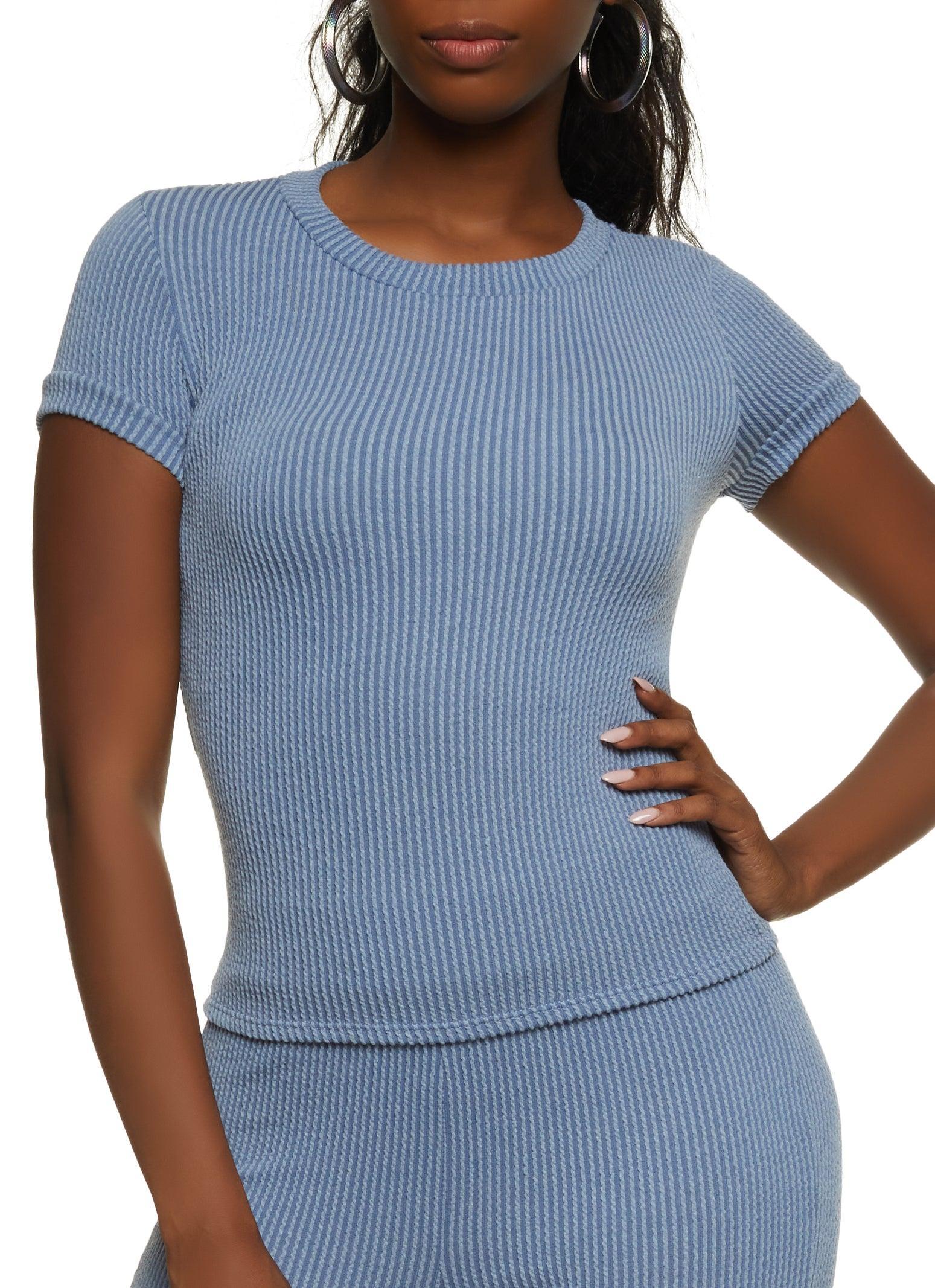 Womens Ribbed Crew Neck Top Product Image