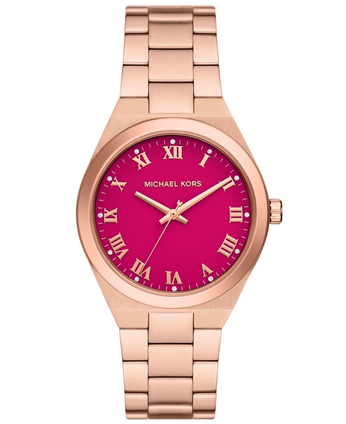 Michael Kors Womens Lennox Three-Hand Rose Gold-Tone Stainless Steel Watch 37mm - Rose Gold-Tone Product Image