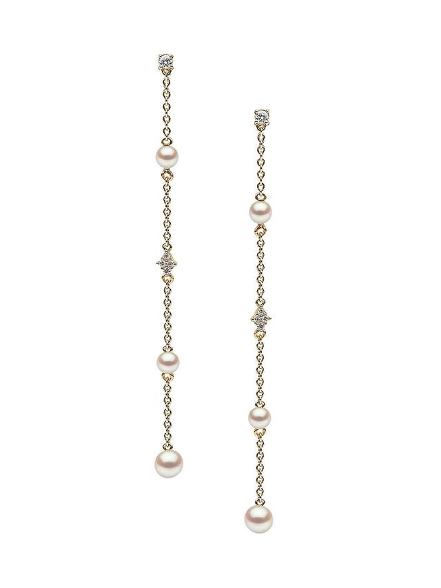 Womens Trend 18K Yellow Gold, Freshwater Pearl & 0.107 TCW Diamond Chain Earrings Product Image