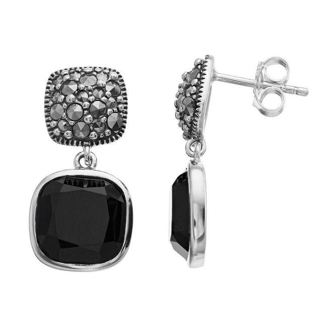 Lavish by TJM Sterling Silver Black Onyx & Marcasite Dangle Earrings, Womens Product Image