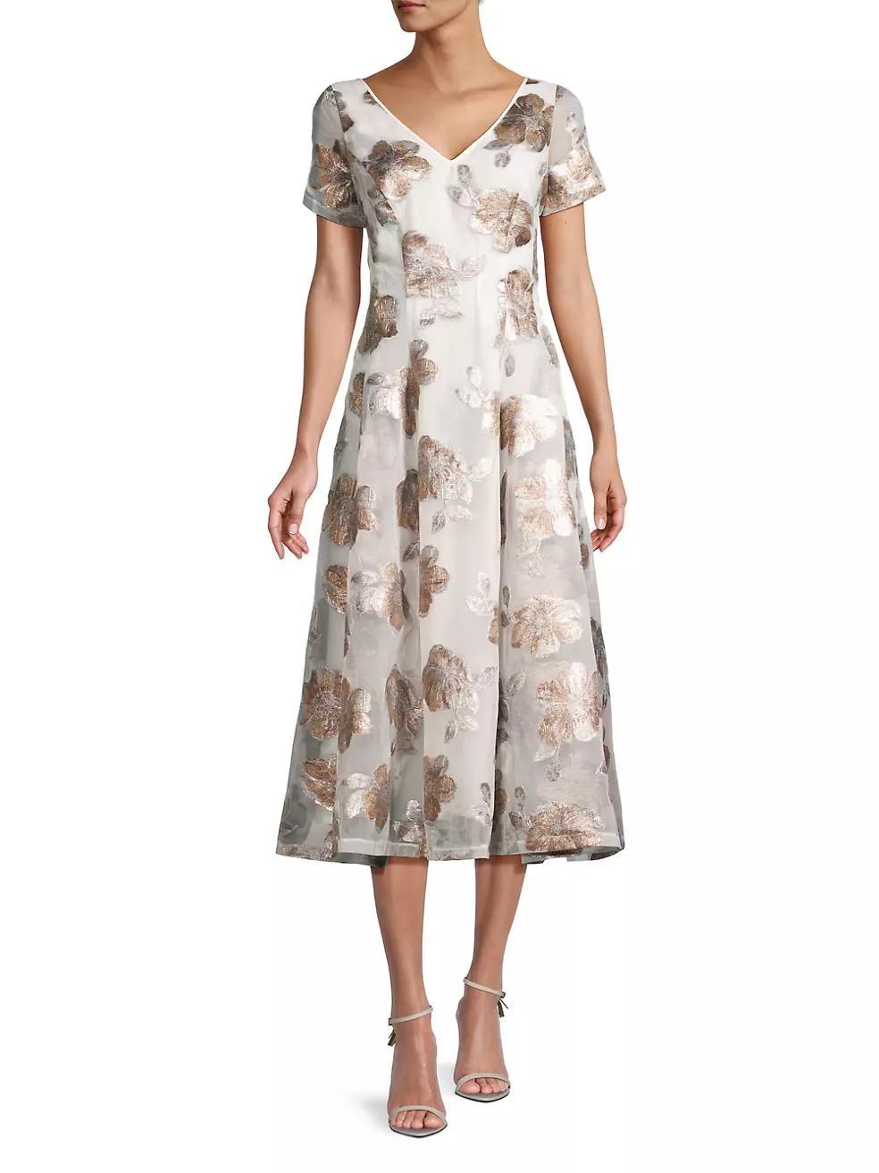 Jacquard Organza V-Neck Midi-Dress Product Image