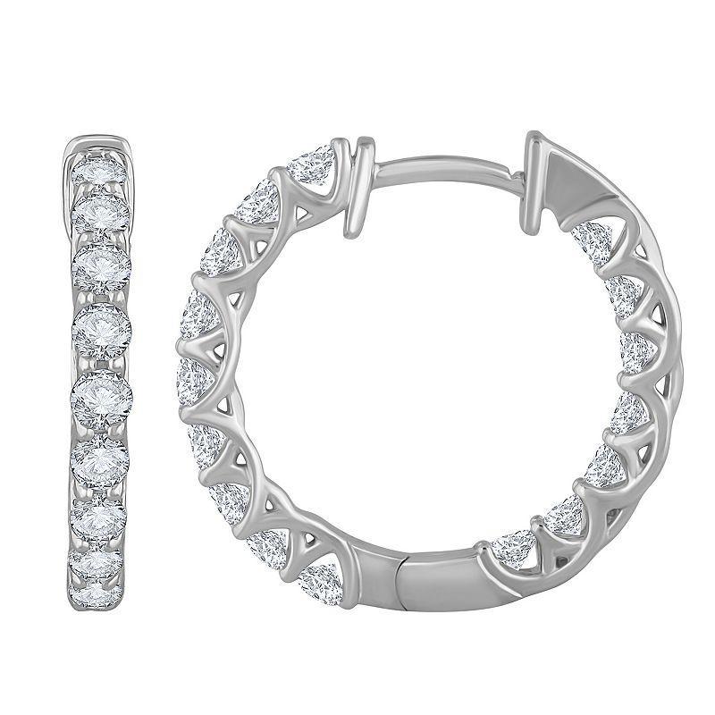 Diamond Medley 14k White Gold 2 Carat T.W. Lab-Grown Diamond Hoop Earrings, Womens Product Image