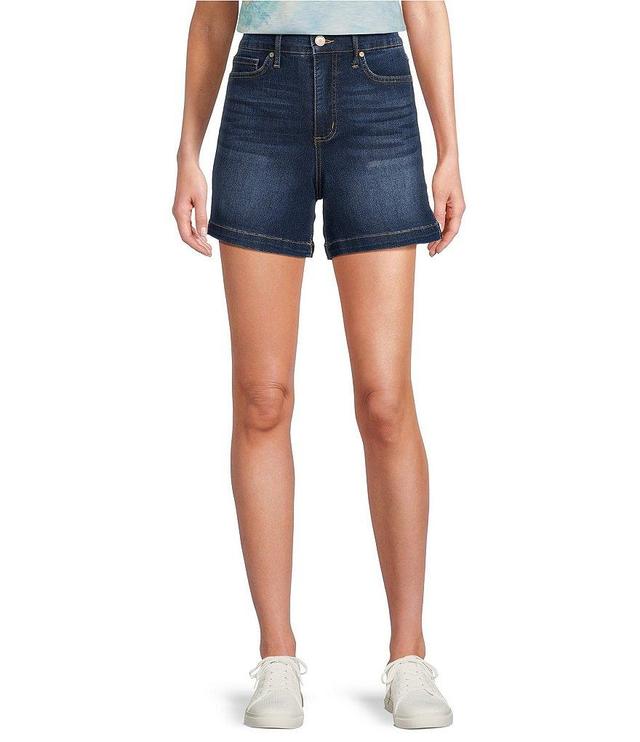 Code Bleu Stretch Denim High Rise Mid Thigh Shorts Product Image