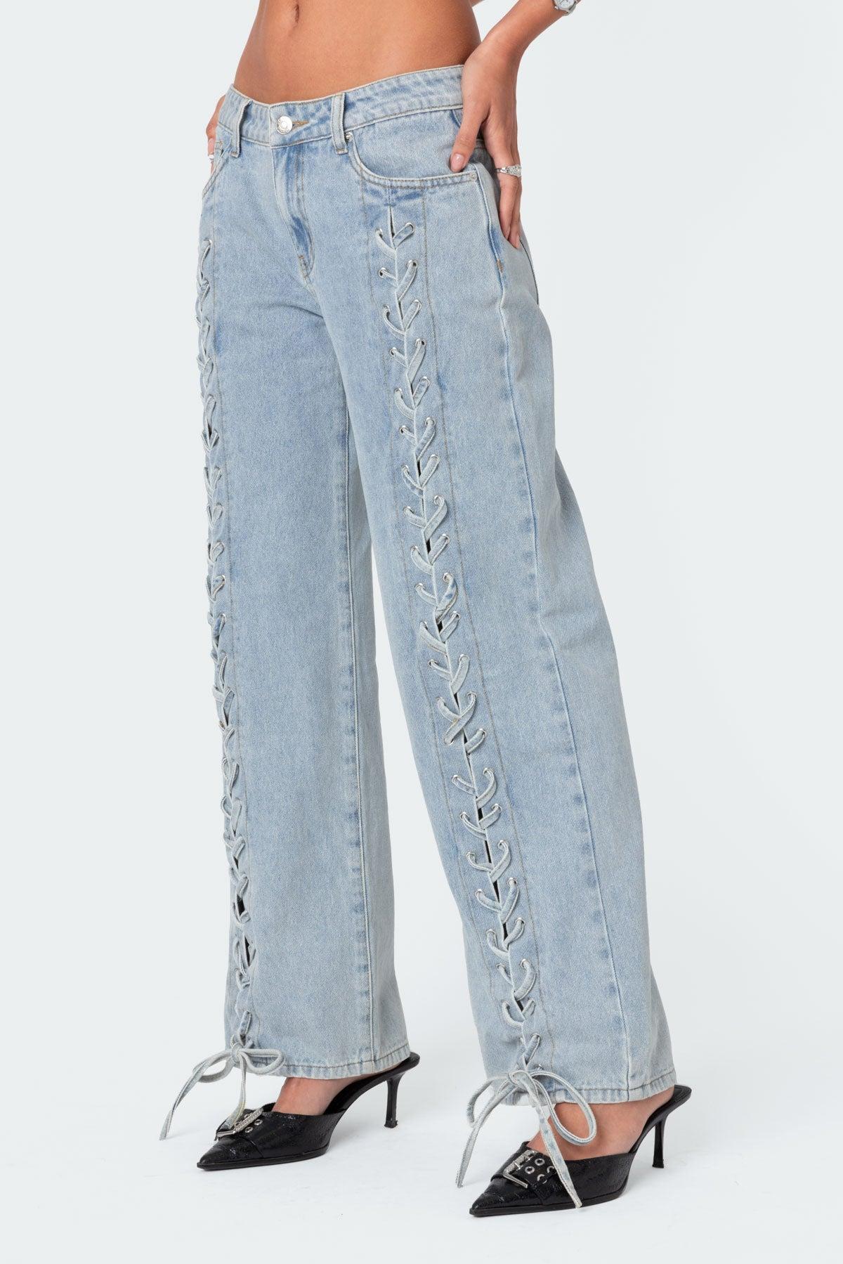 Laced Up Low Rise Jeans Product Image