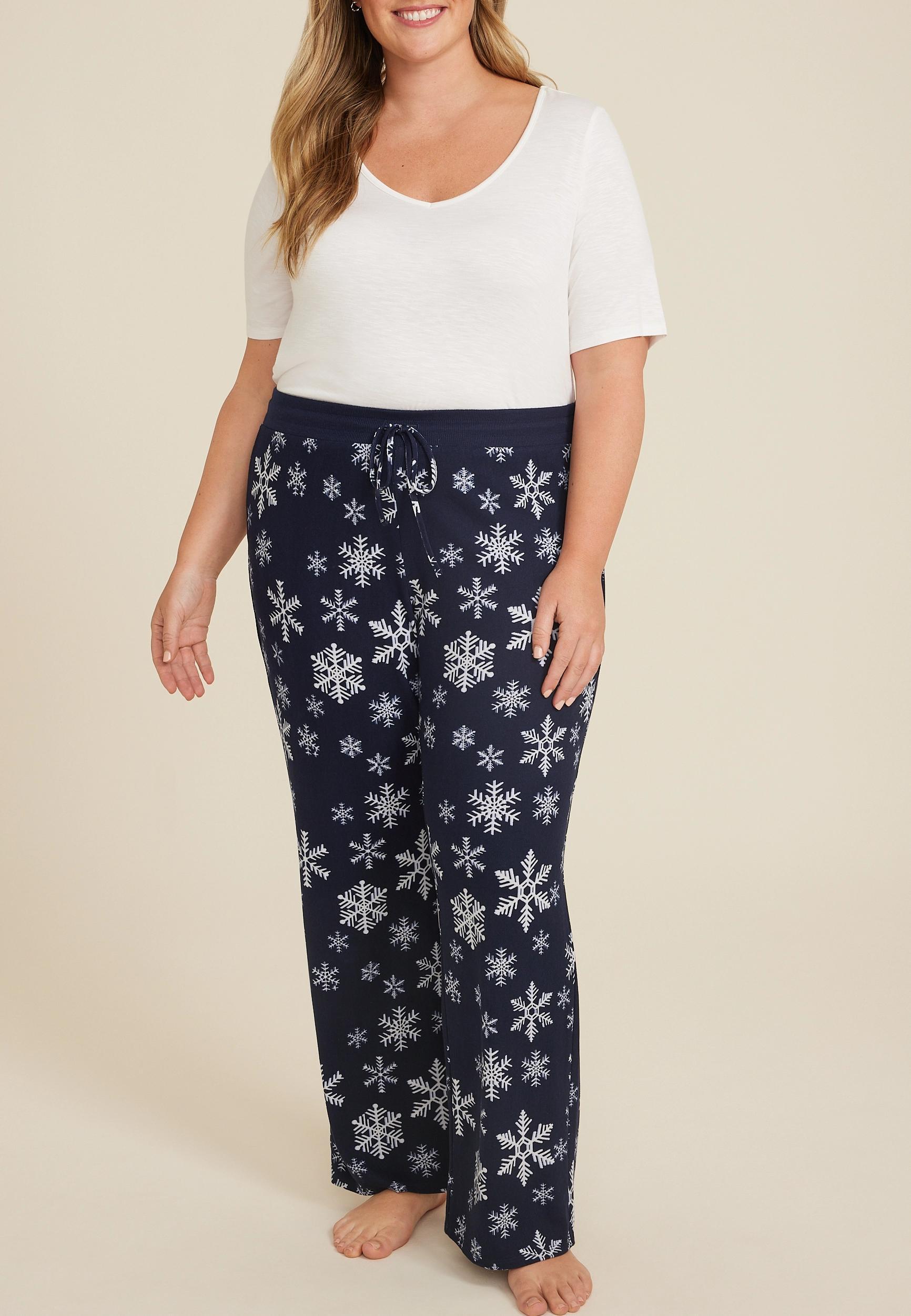 Maurices Plus Size Womens Snowflake Hacci Wide Leg Pajama Pants Blue Size 3X Product Image