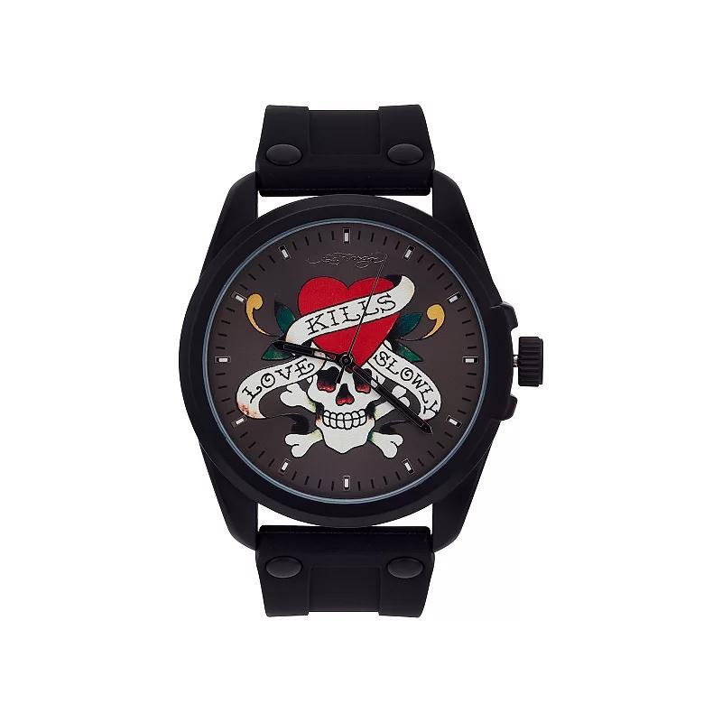 Ed Hardy Singles Mens Skull Print Dial/Matte Black Silicone Strap Analog Watch Product Image